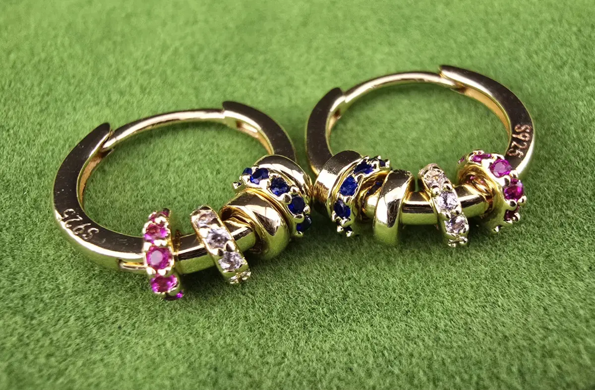 Cz Stacked Charms Sterling Silver Gold Plated 12mm Hoop Earrings for Women Girls