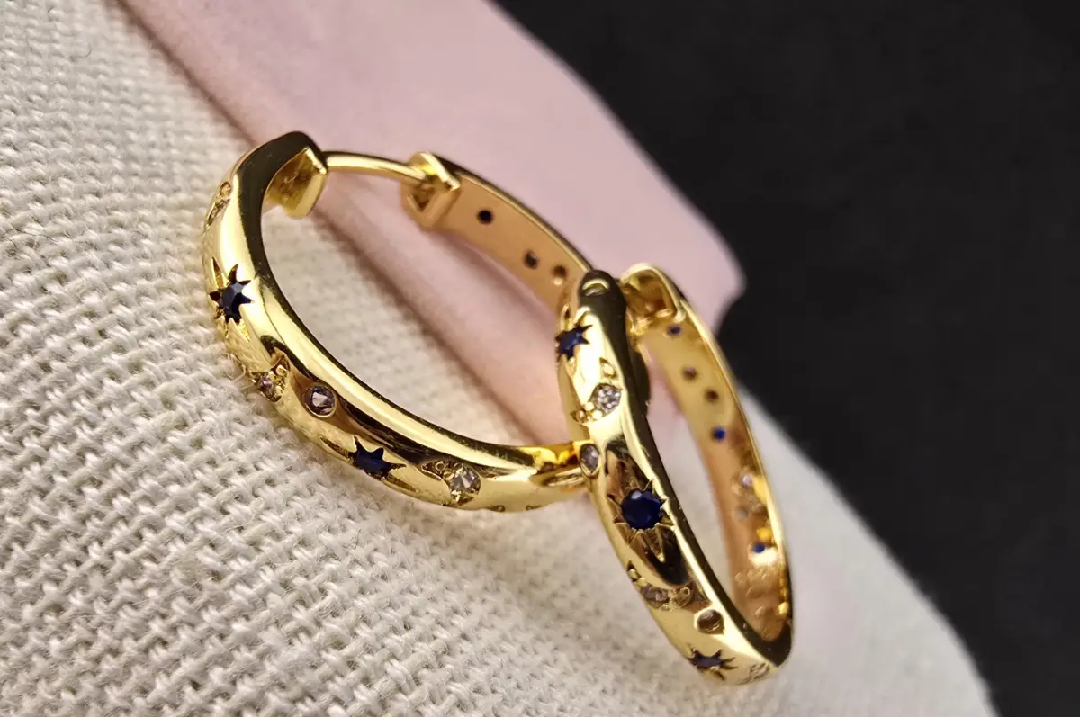 Gold Plated Sterling Silver Star Hoop Earrings 925 |  CZ Celestial Huggie Hoops