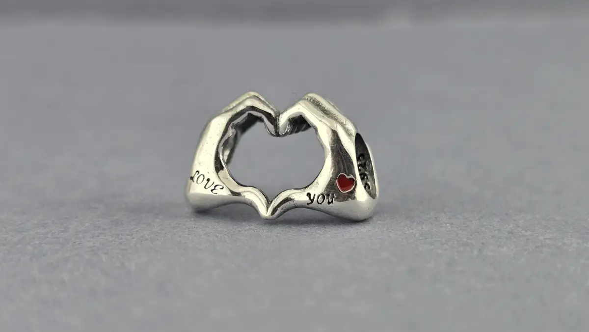 Sterling Silver 925 Love Hands Heart Charm Bead | Love You Red Enamel Bracelet Charm