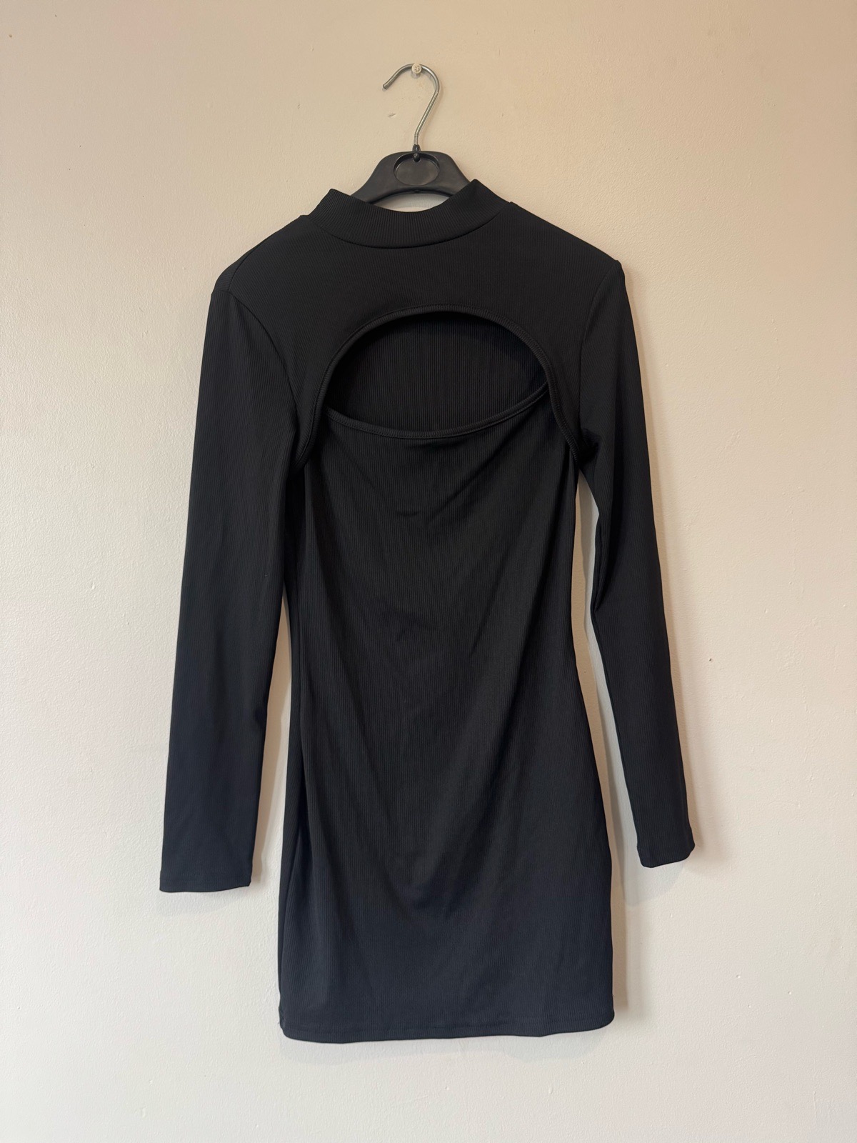 SHEIN Black Ribbed Cut Out Mini Dress Size Petite XS