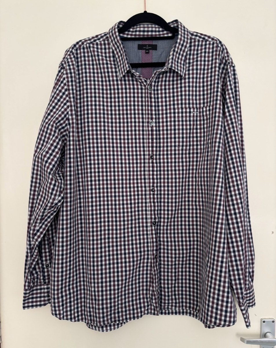 Jeff Banks Gingham Check Shirt | Men’s XXL / 2XL | Burgundy Navy White | Casual Smart