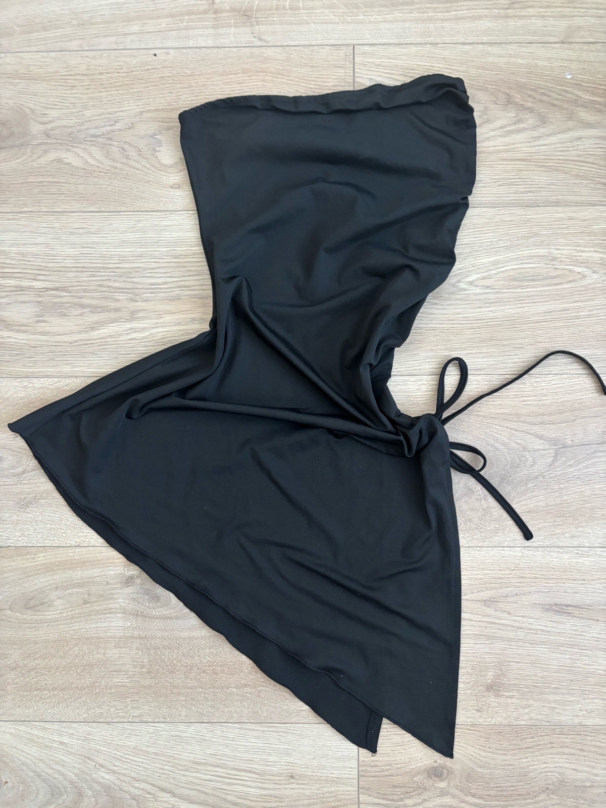 Shein Black One-Shoulder Dress | UK 8–10 S/M | Ruched Tie Waist Asymmetric Hem Mini