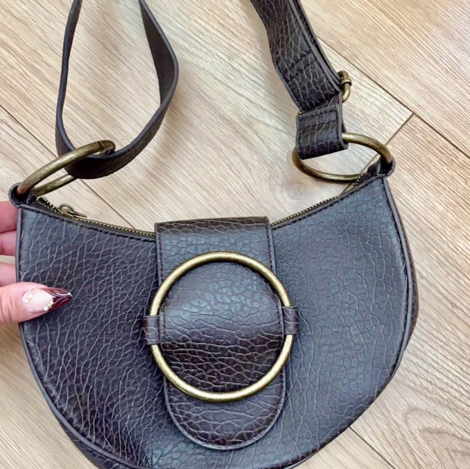 H&M Divided Brown Crescent Shoulder Bag | Y2K Style | Faux Leather Gold Hardware