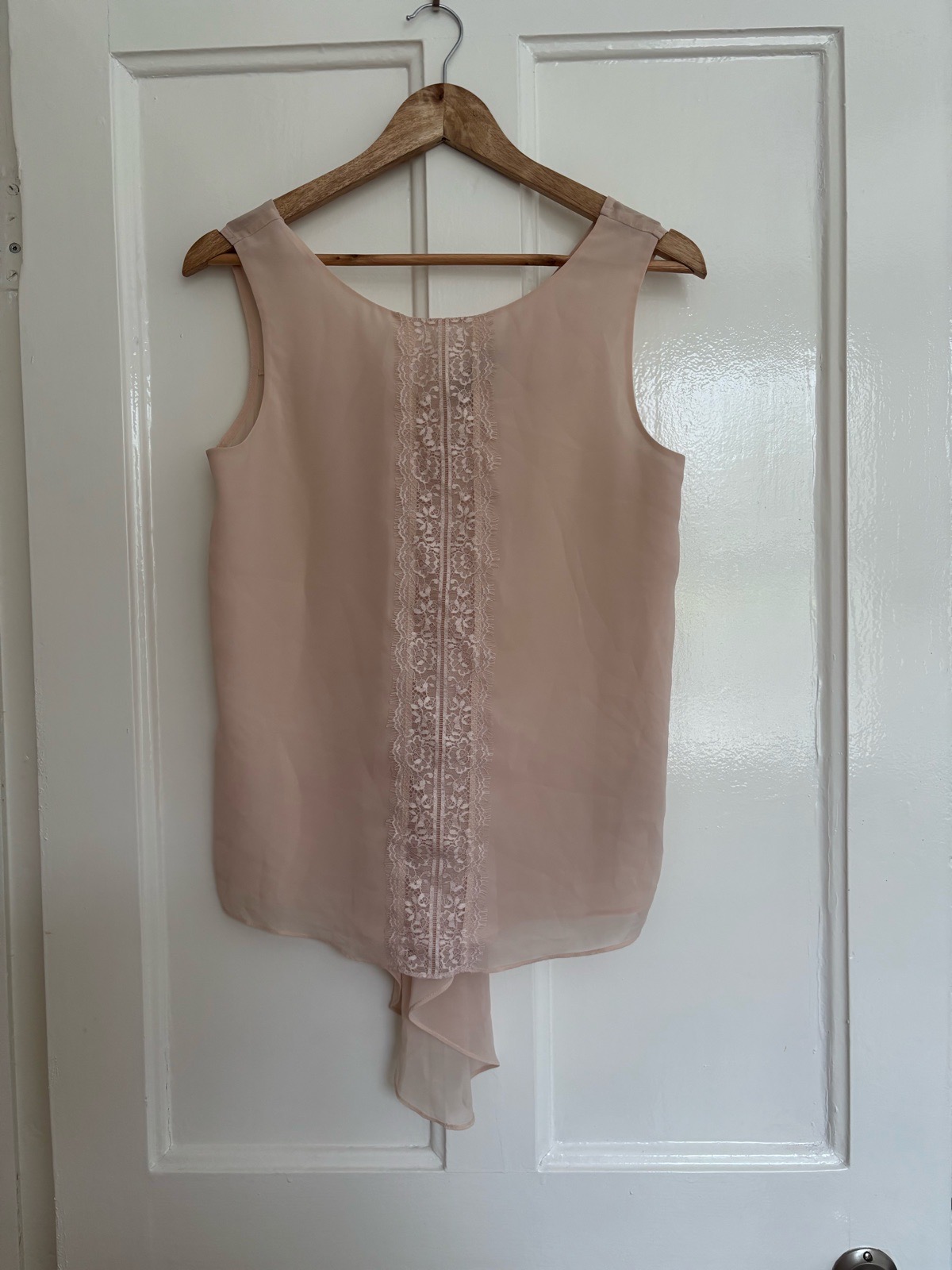 Oasis Blush Pink Lace Front Cami Top | UK 10 | Sheer Asymmetric Hem Sleeveless