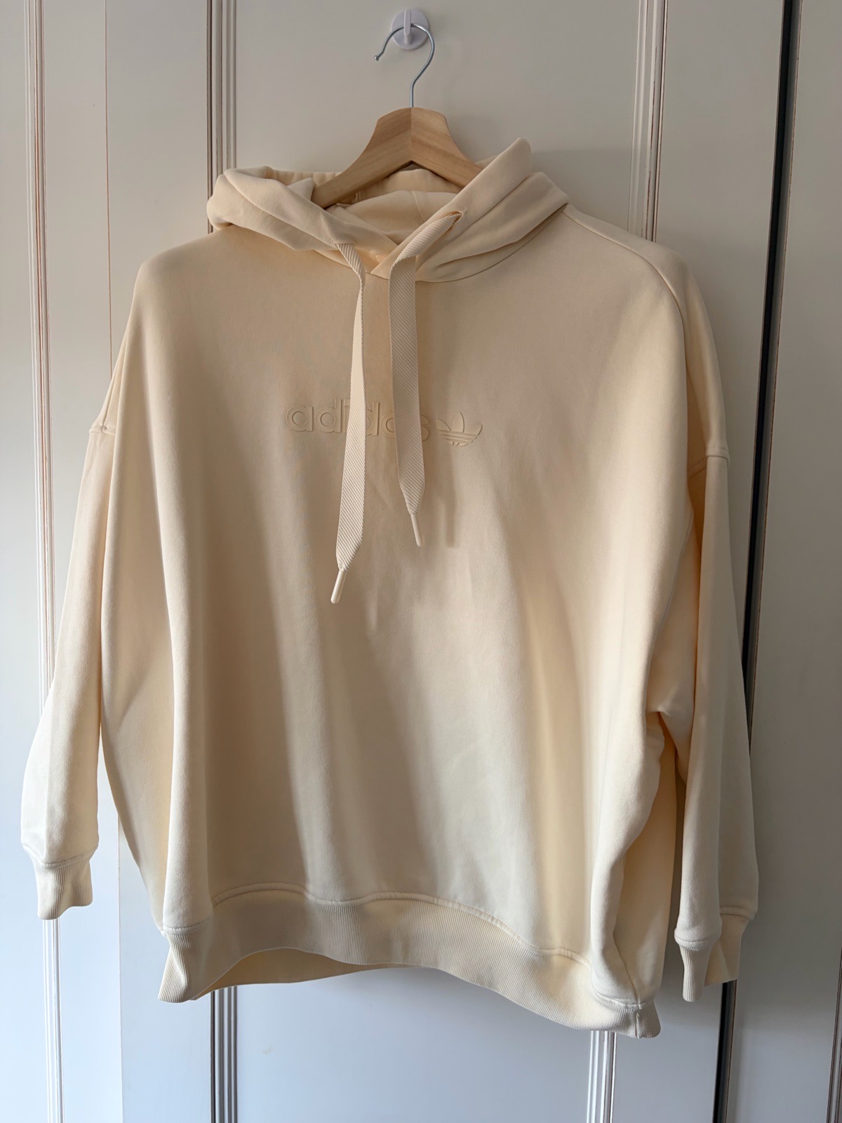 Adidas Originals Oversized Hoodie Cream Beige Trefoil Logo Size L