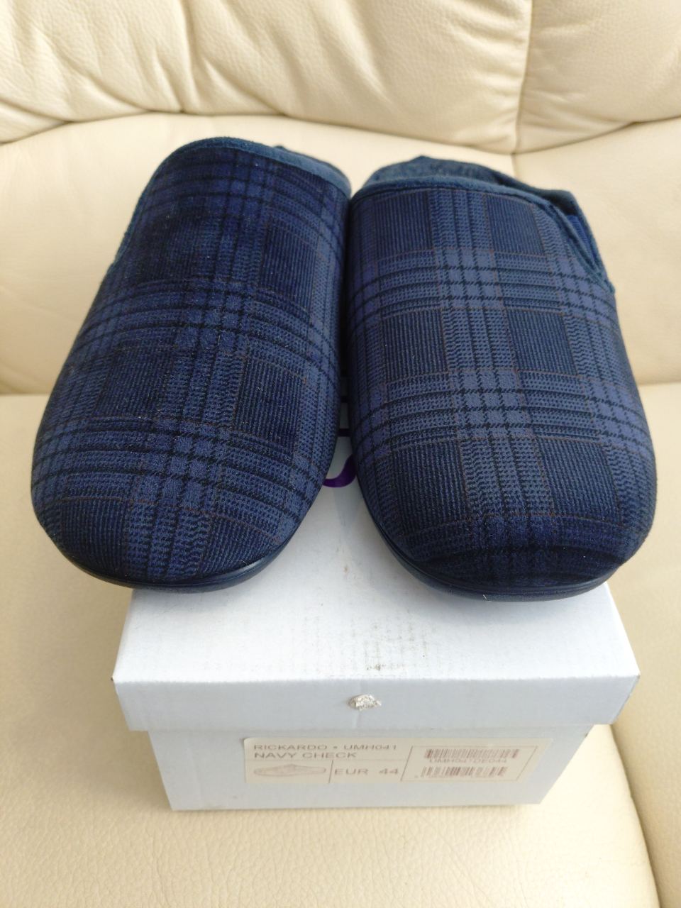 Mens lotus mule Plush Velour slipper Navy size 10 euro 44