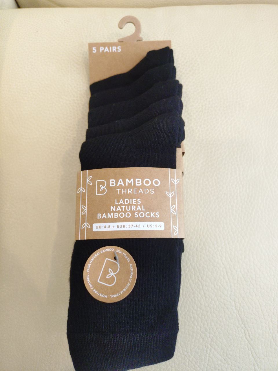 Ladies bamboo socks black 5 pairs new