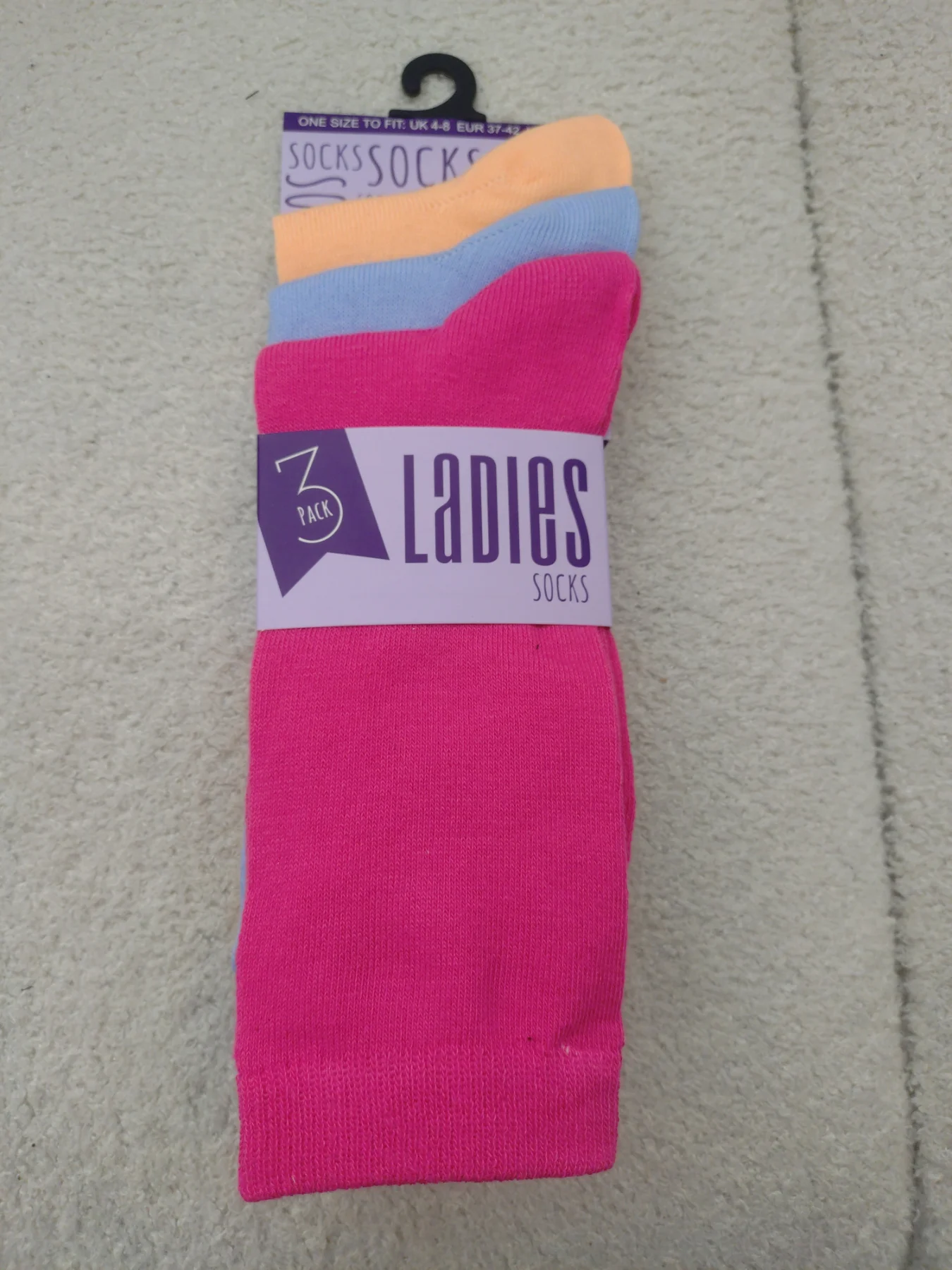 Ladies plain 3 pack colour socks