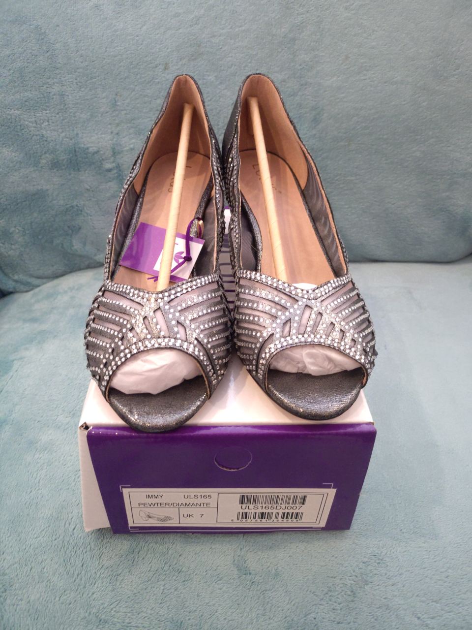 Ladies lotus heel sandal Immy pewter diamante size 7 euro 41