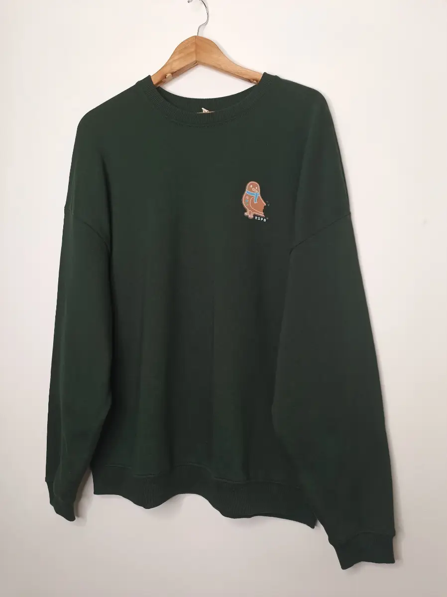 Rapanui Womens Mens Unisex Sweatshirt RSPB Gingerbread Bird Oversized Jumper Dark Green M Cotton