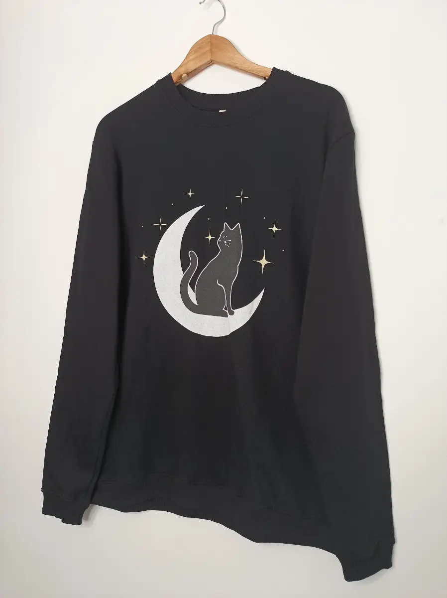 Rapanui Mens Womens Remill Fibre Cats Protection Moon Cat Sweatshirt size XL Black Organic