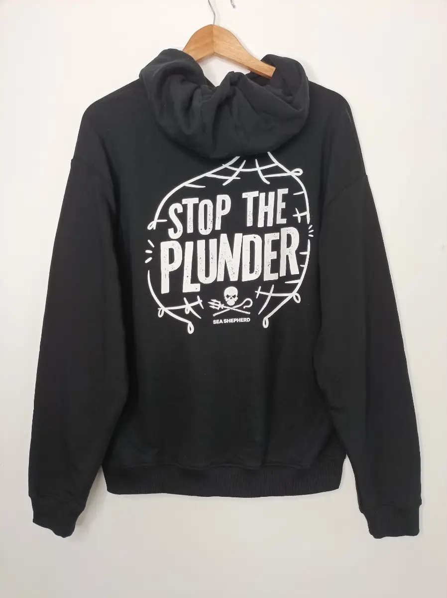 Rapanui Womens Mens Hoodie Sea Shepherd Stop The Plunder Hoodie Black S 100% Organic Cotton