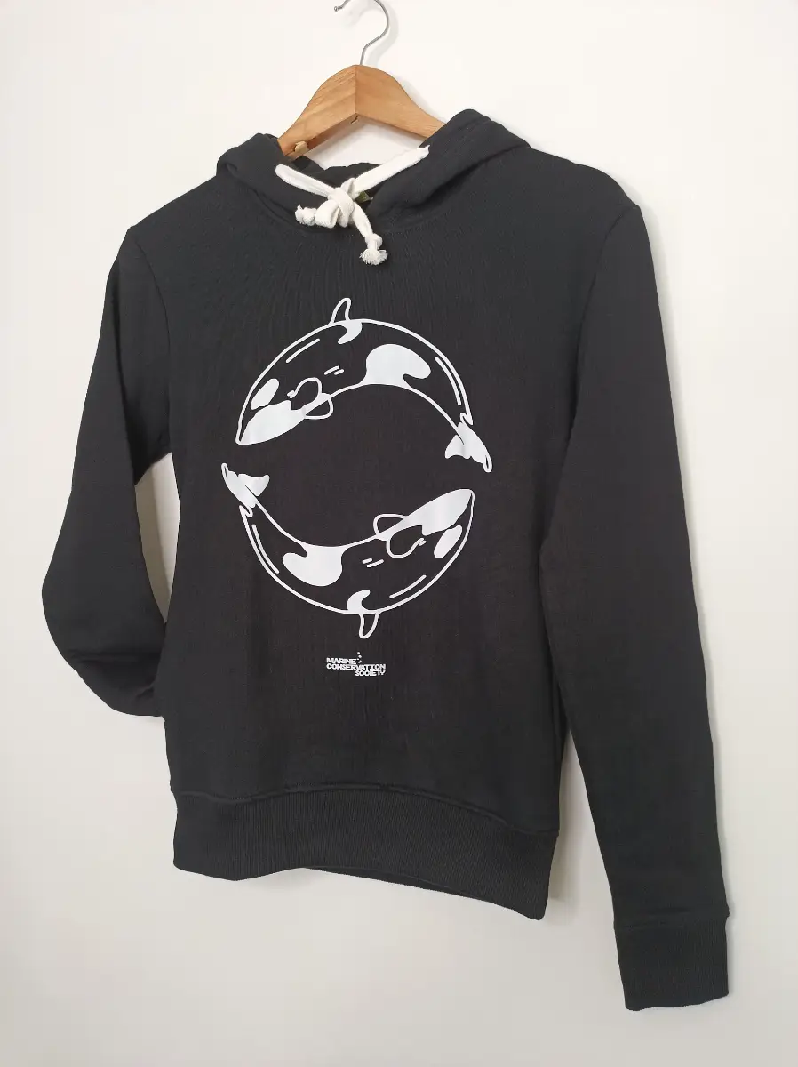 Rapanui Hoodie Womens Marine Conservation Society Orca Hoodie Black UK 8 Organic Cotton Teemill