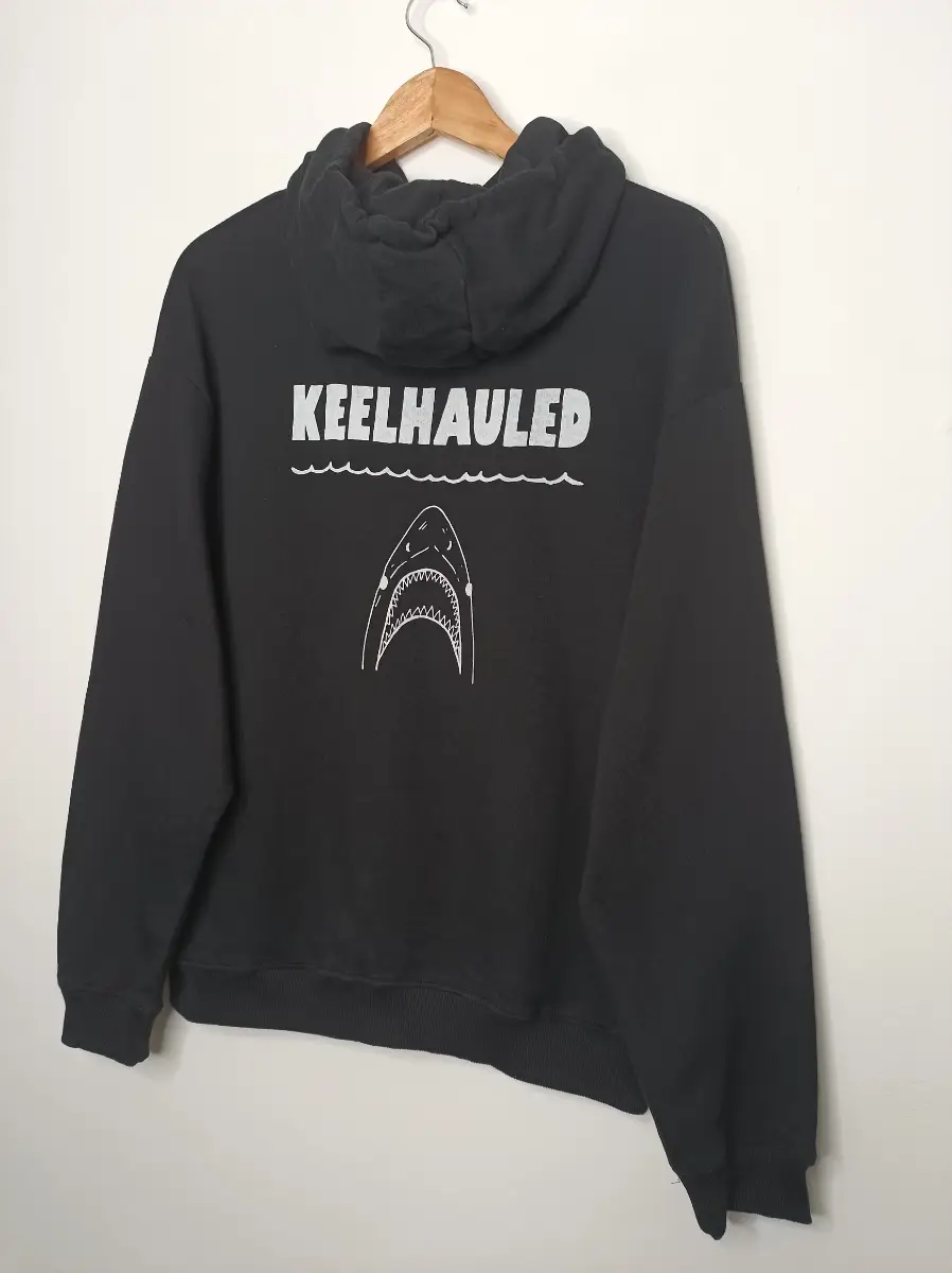 Rapanui Mens Womens Unisex Remill Fibre Keelhauled Shark Jaws Black Hoodie size S Organic Cotton