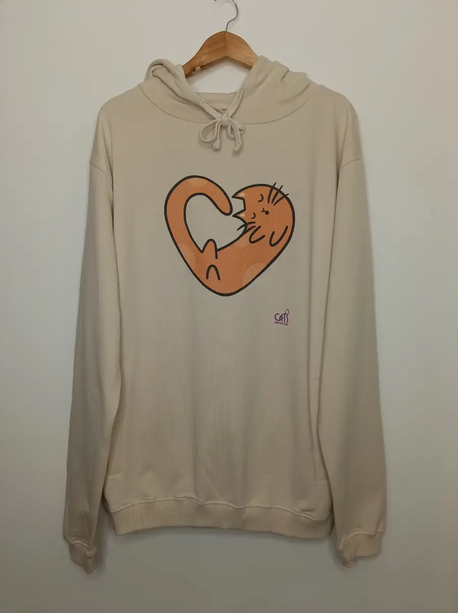 Rapanui Mens Womens Remill Fibre Cats Protection Kitty Heart Hoodie Oat size XL 100% Organic Cotton
