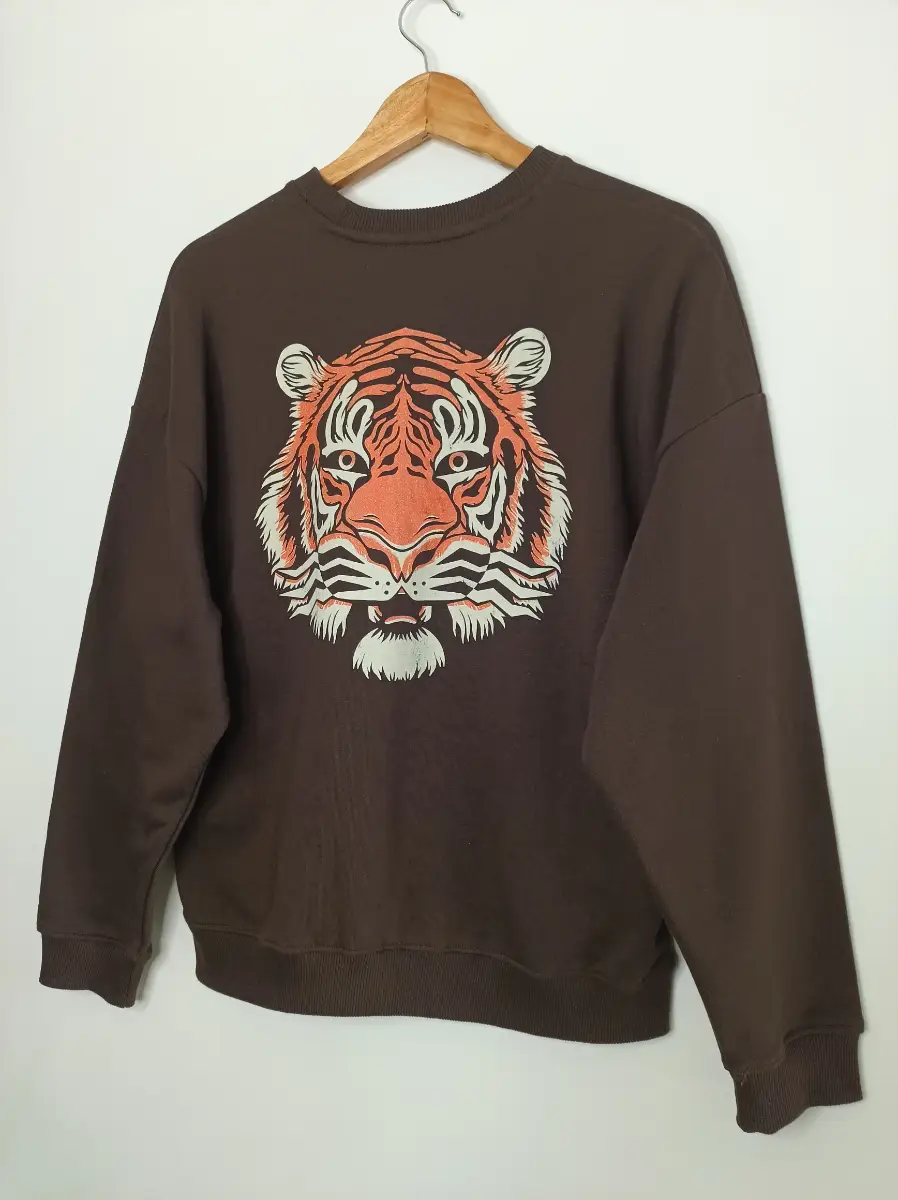 Rapanui BBC Earth Womens Tiger Oversized Jumper Sweatshirt Chocolate Brown UK 8 Organic Cotton