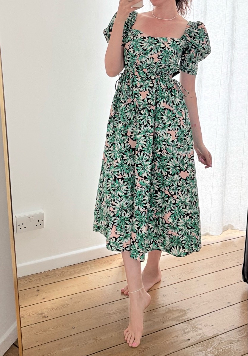 Zara Floral Midi Dress Green Pink Size M