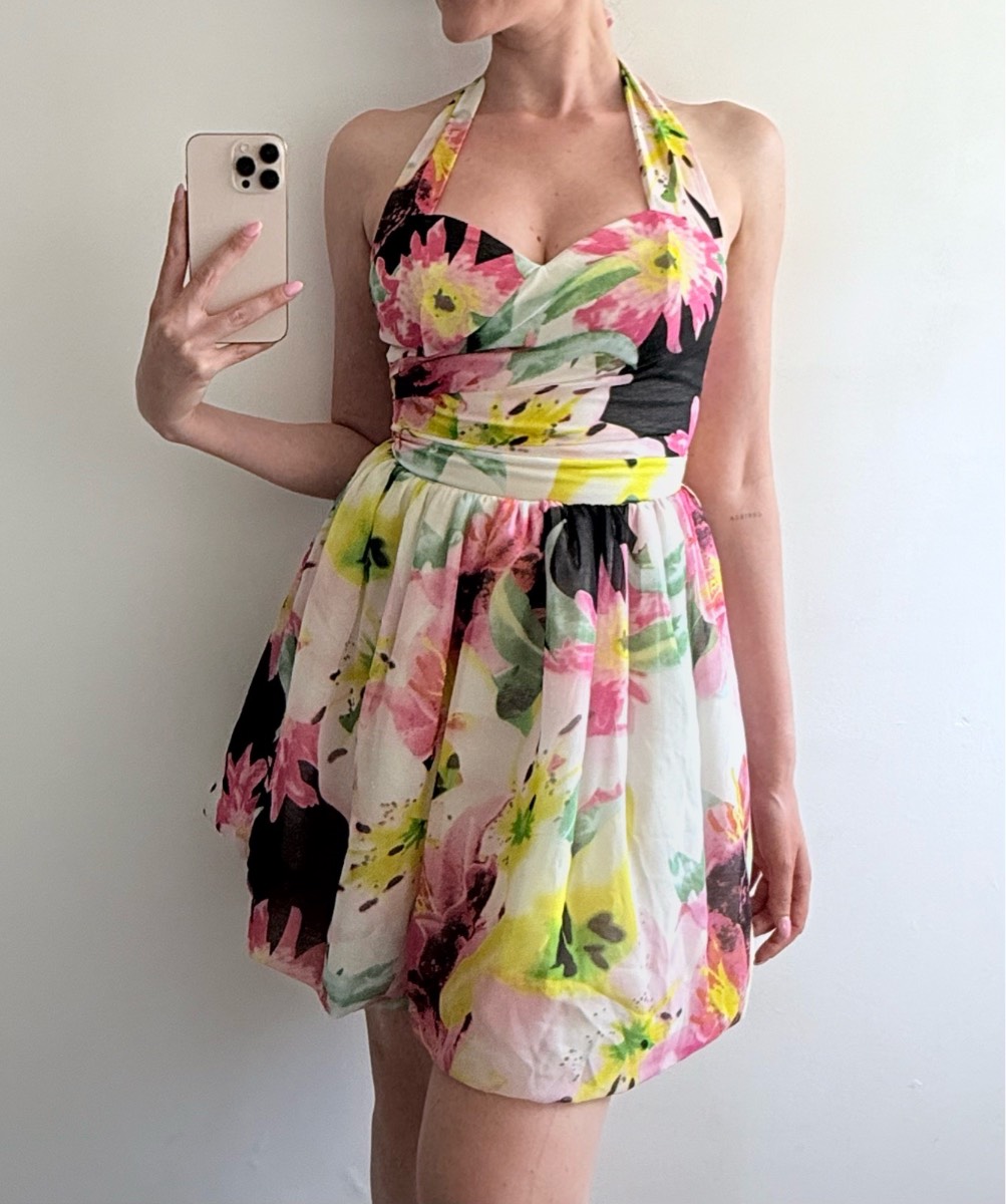 Lipsy Floral Halterneck Skater Dress UK 8