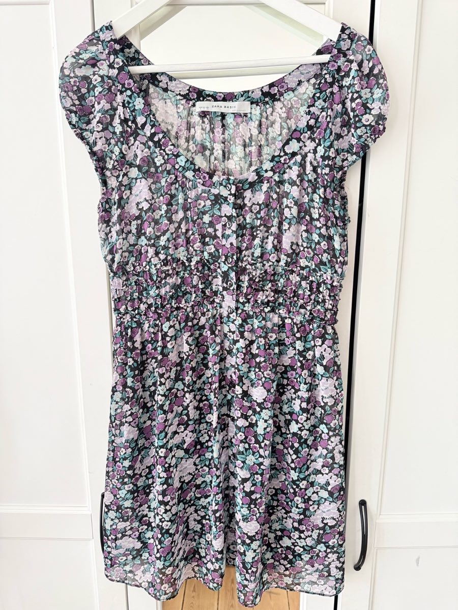 Zara Mini Floral Dress Purple Black Size 10