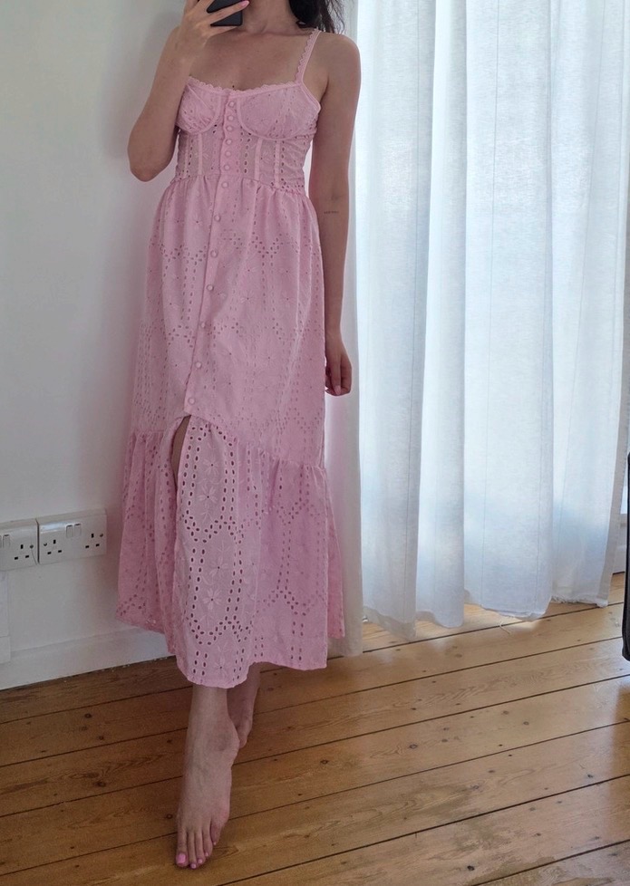 Privé Pink Broderie Anglaise Midi Dress Size M