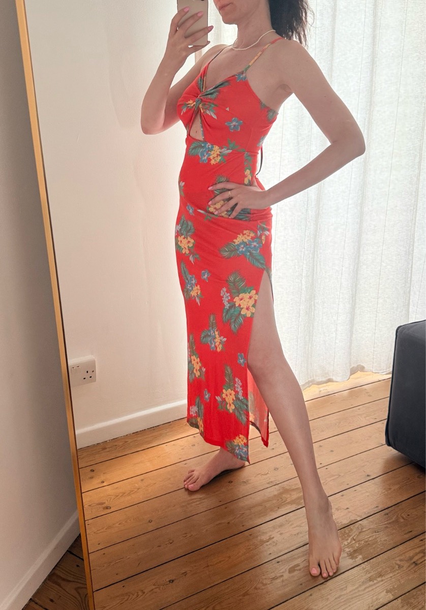 ASOS Tropical Floral Cut-Out Maxi Dress Red UK 10