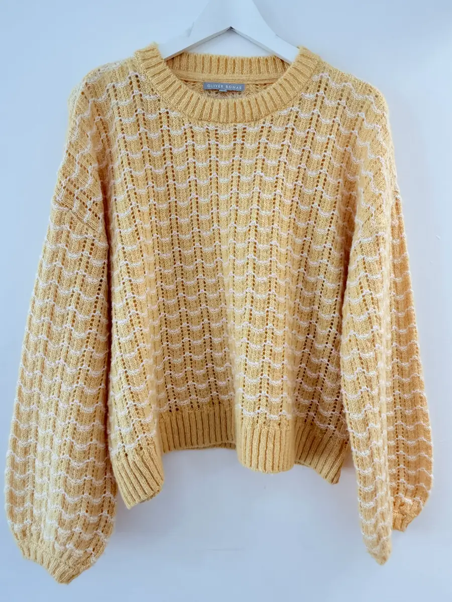 Oliver Bonas Yellow Pointelle Balloon Sleeve Jumper UK 10