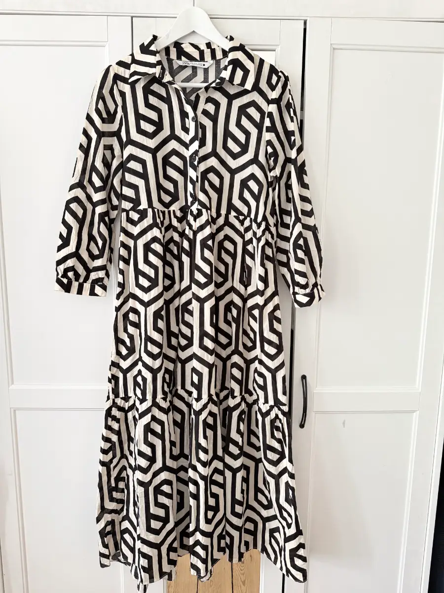 Zara Midi Shirt Dress Black Cream Size S