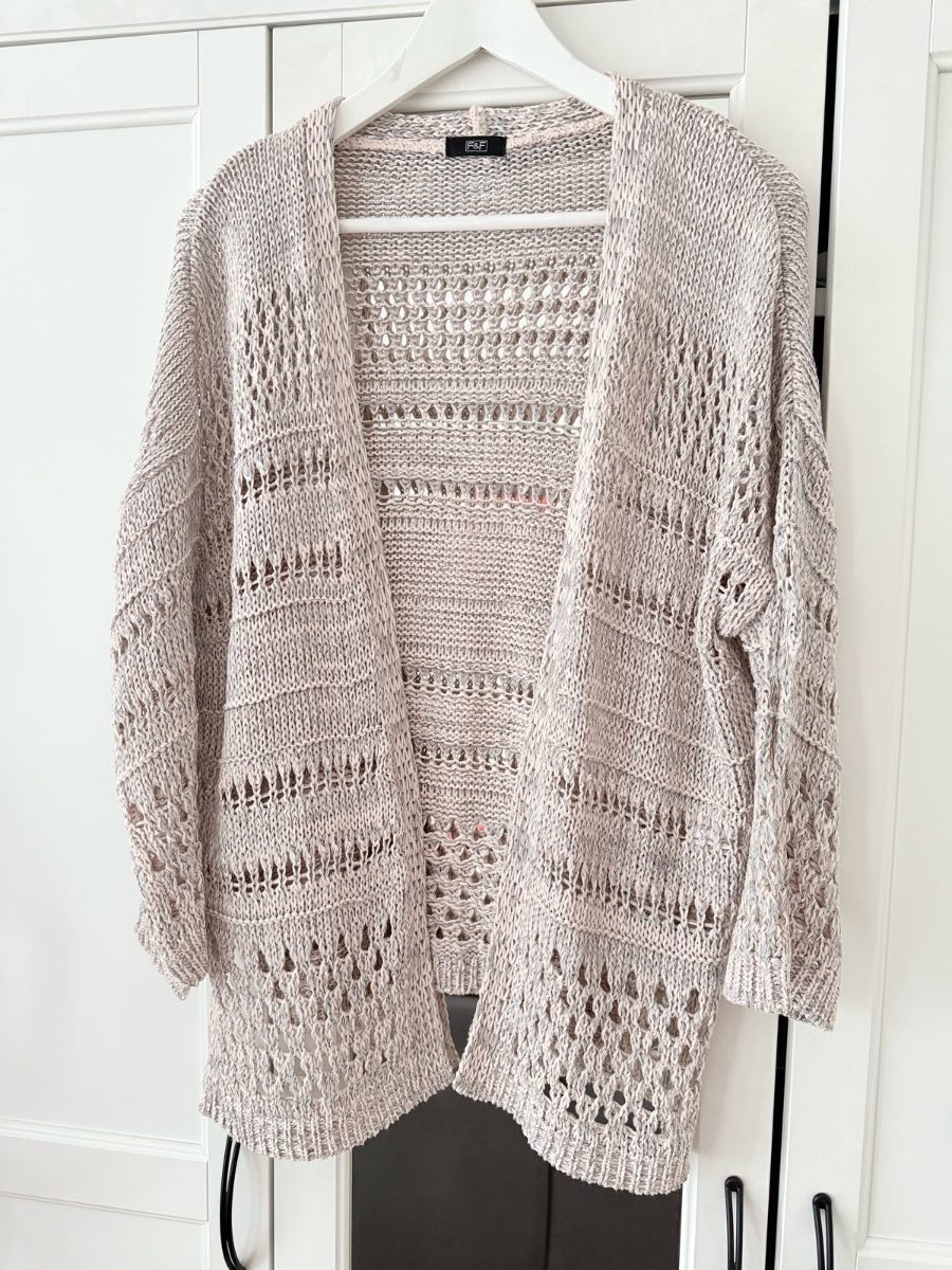 F&F Open Knit Longline Cardigan Beige UK 12–14
