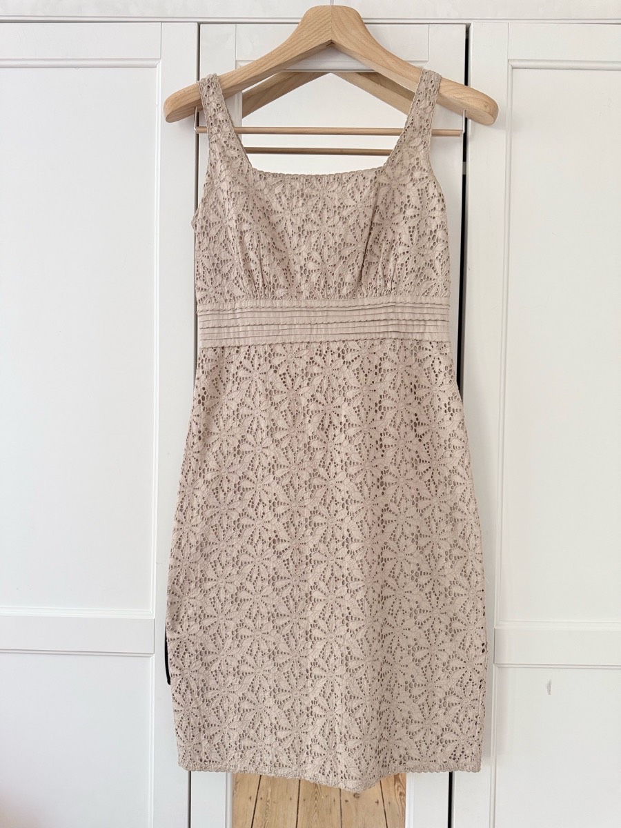 Whistles Cotton Broderie Anglaise Midi Dress Beige UK 8