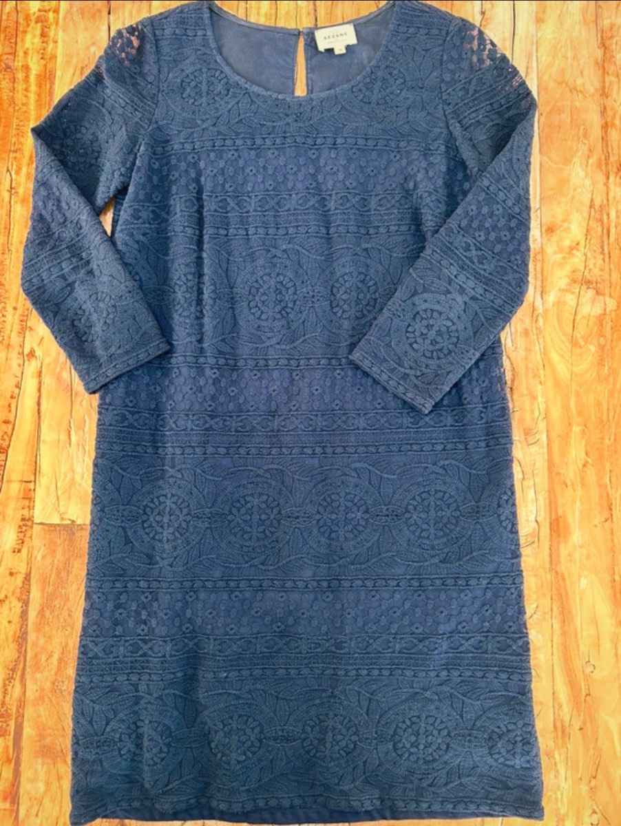 Sezane | cotton dress with lace overlay | size 6