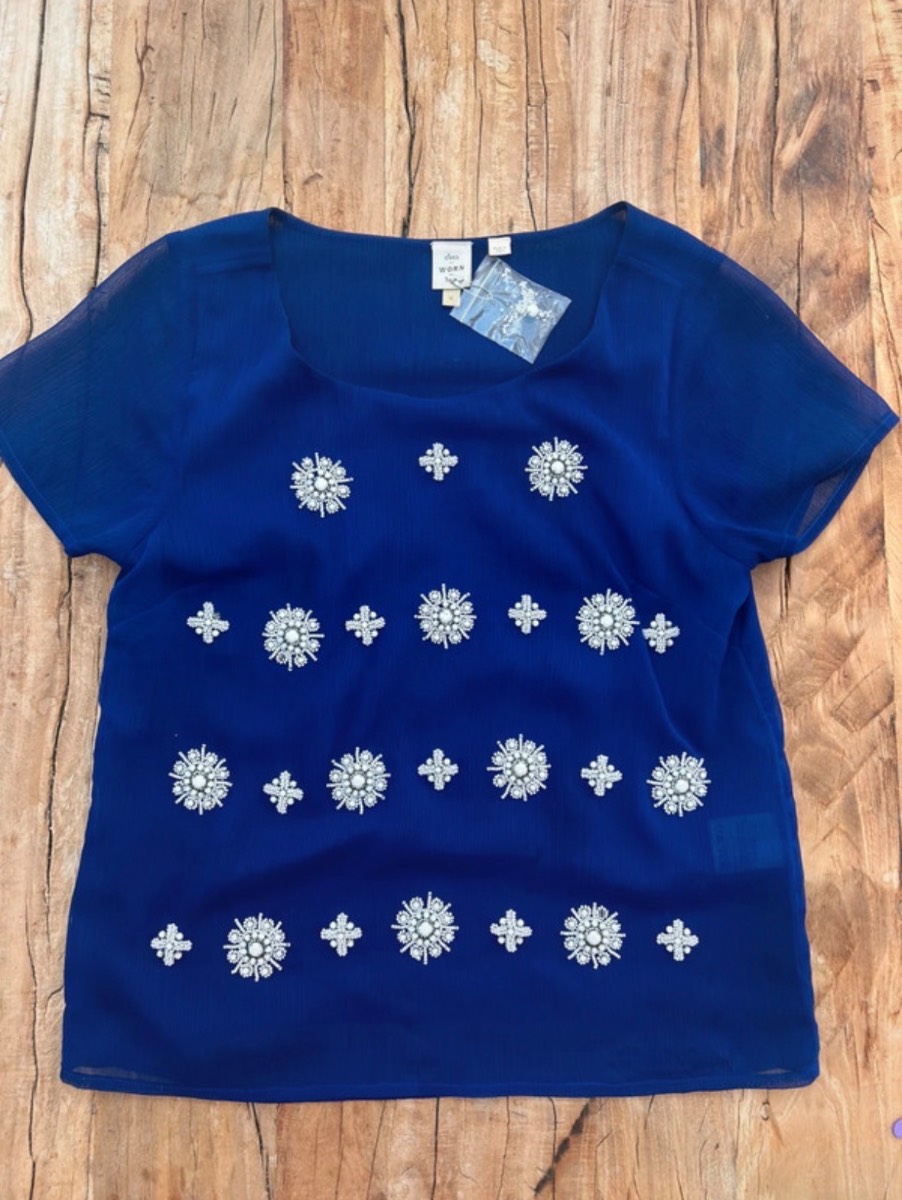 Anthropologie | blue beaded top | size XS
