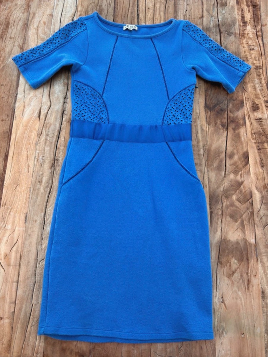 Reiss | blue dress with broderie detail | size 6-8