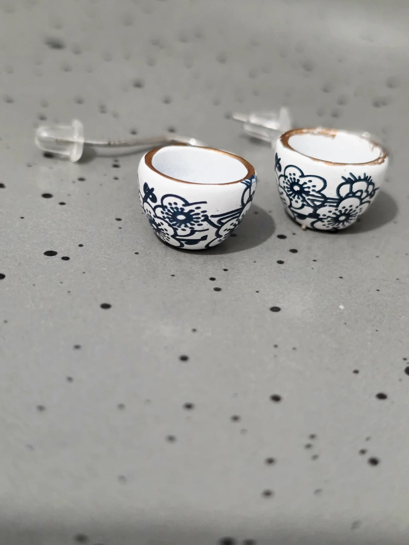 Blue and White Floral Mini Teacup Drop Earrings