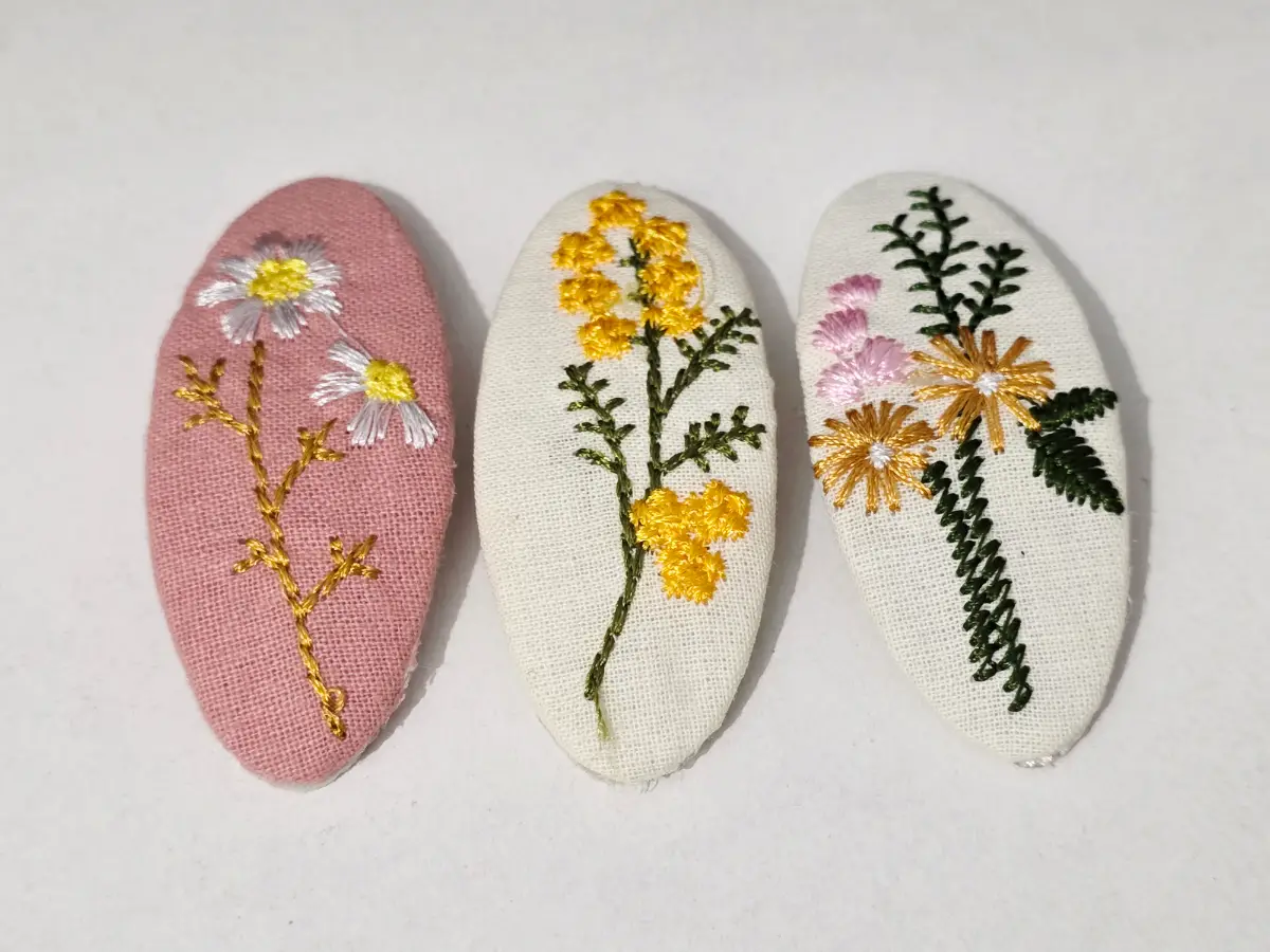 Vintage Korean-Inspired Flower Hair Clips Embroidered Barrette Set