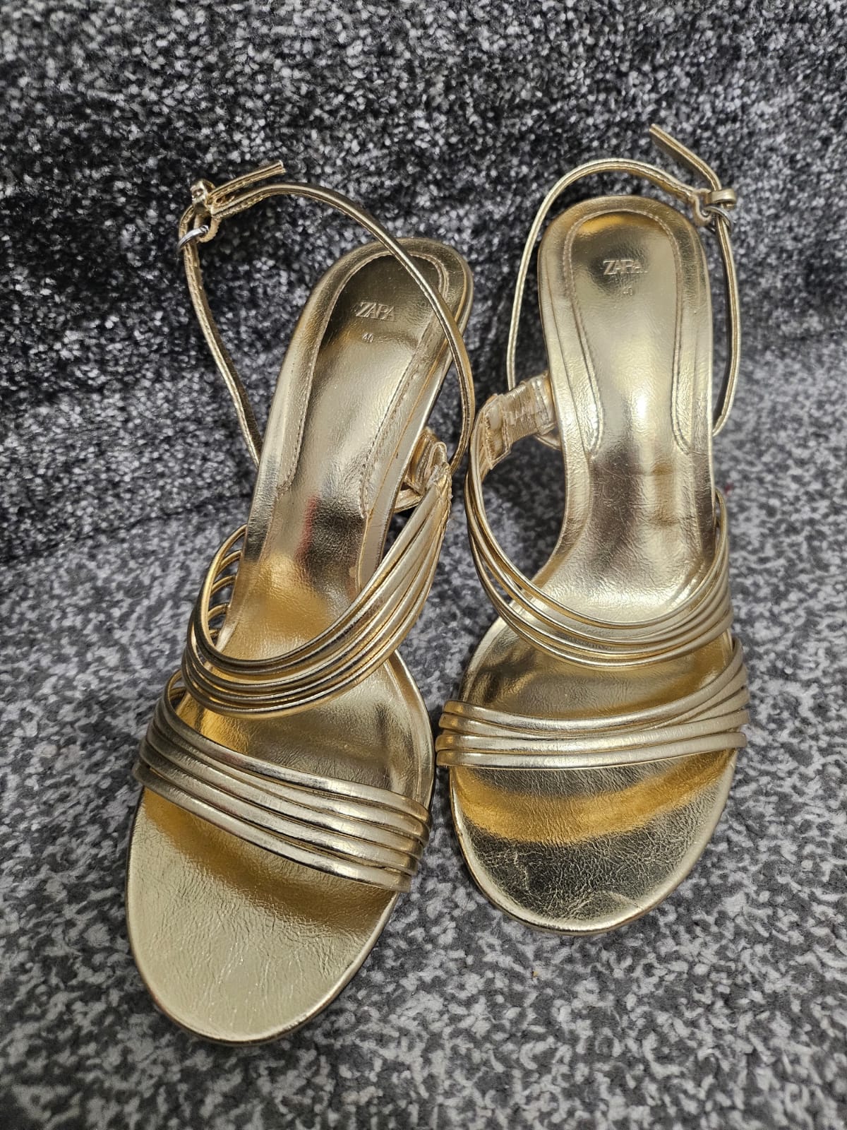 Zara Gold Strappy Heeled Sandals Size UK 7 EU 40