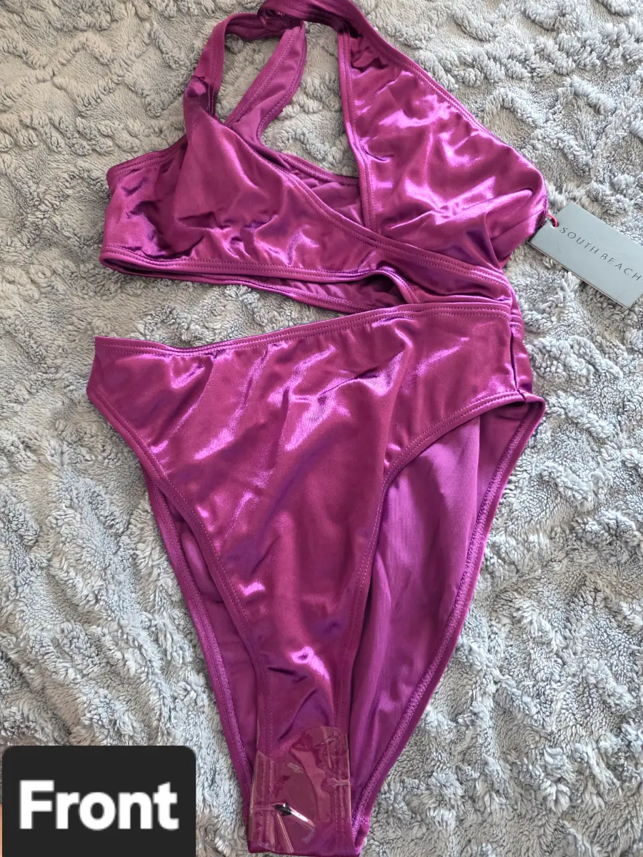 South Beach Metallic Purple Bikini Set UK 12 | New With Tags | Shiny Festival Swimwear