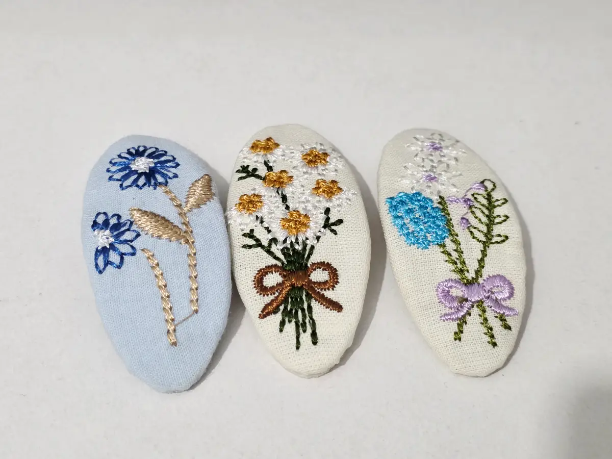 Cute Korean Aesthetic Embroidered Flower Hair Clips Set of 3