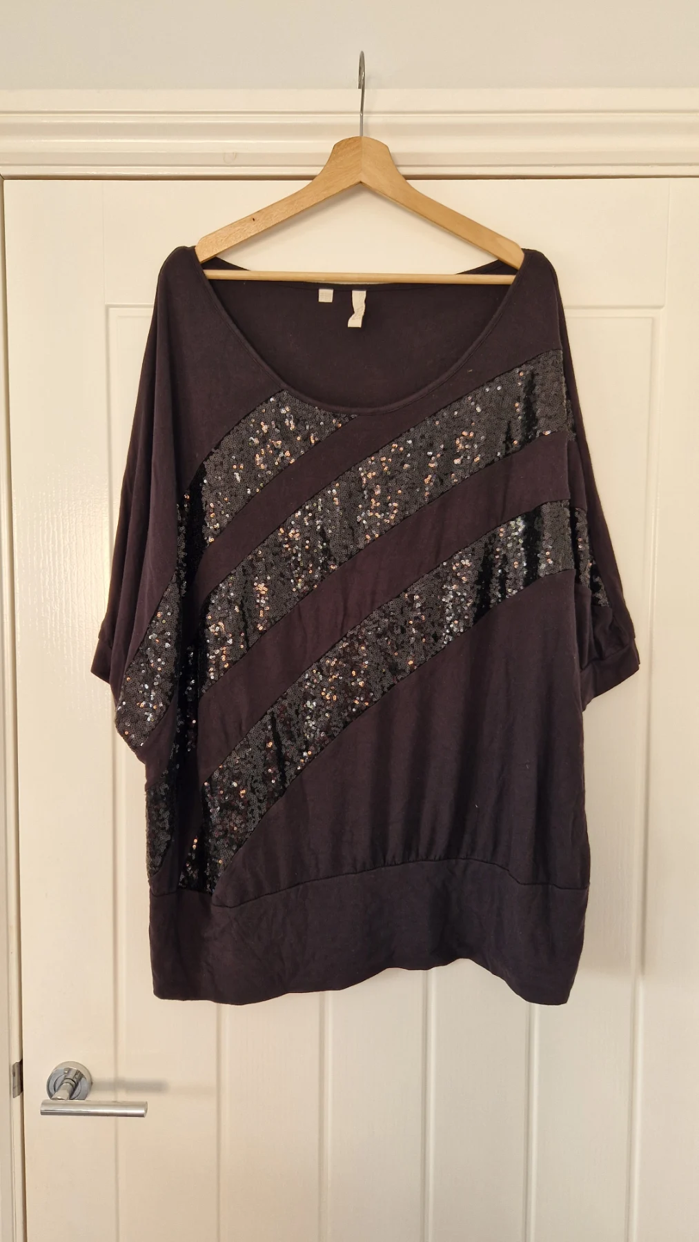 Bodyflirt Boutique Black Sequin Striped Batwing Top EU52/54 UK24/26