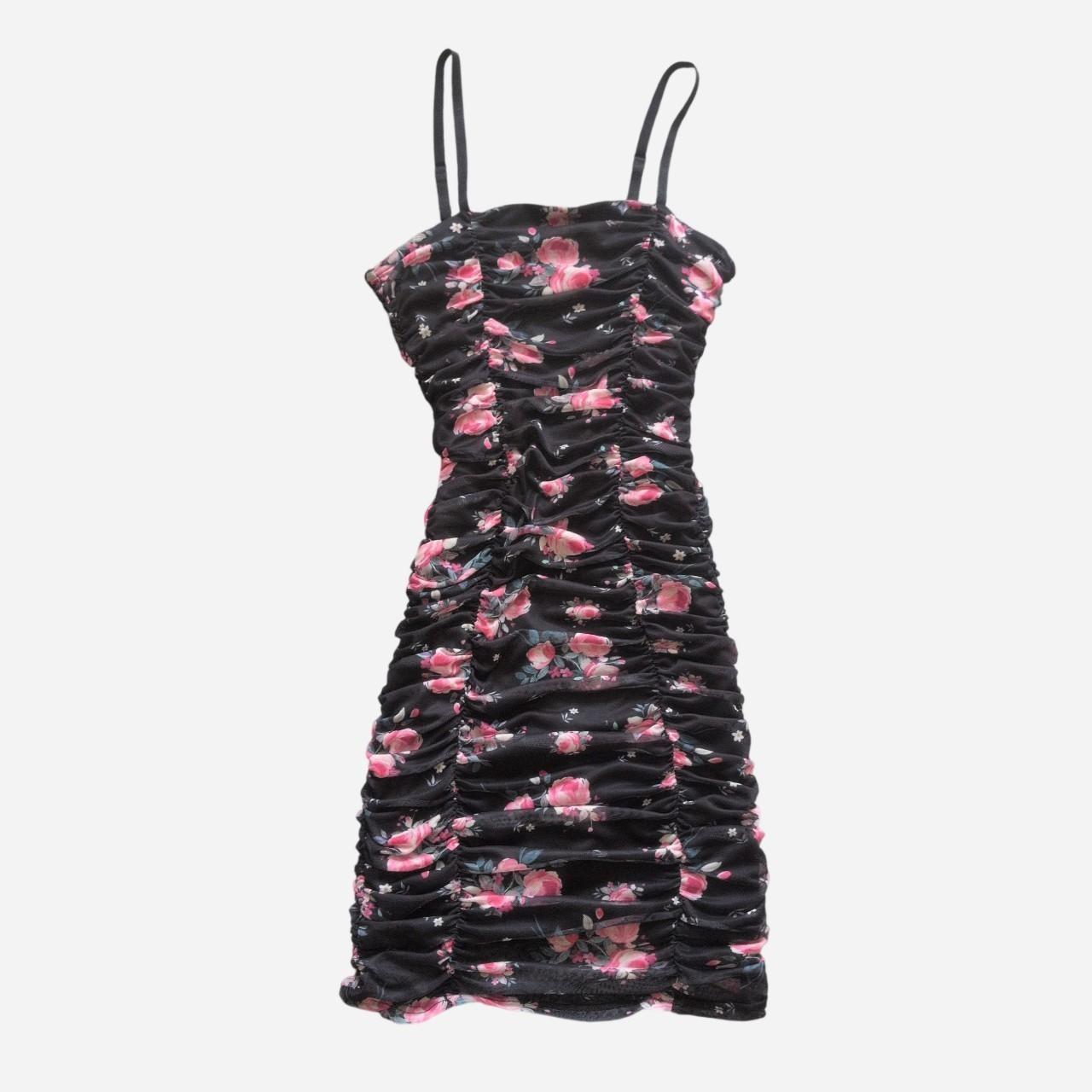 new look floral black and pink bodycon ruched sleeveless dress