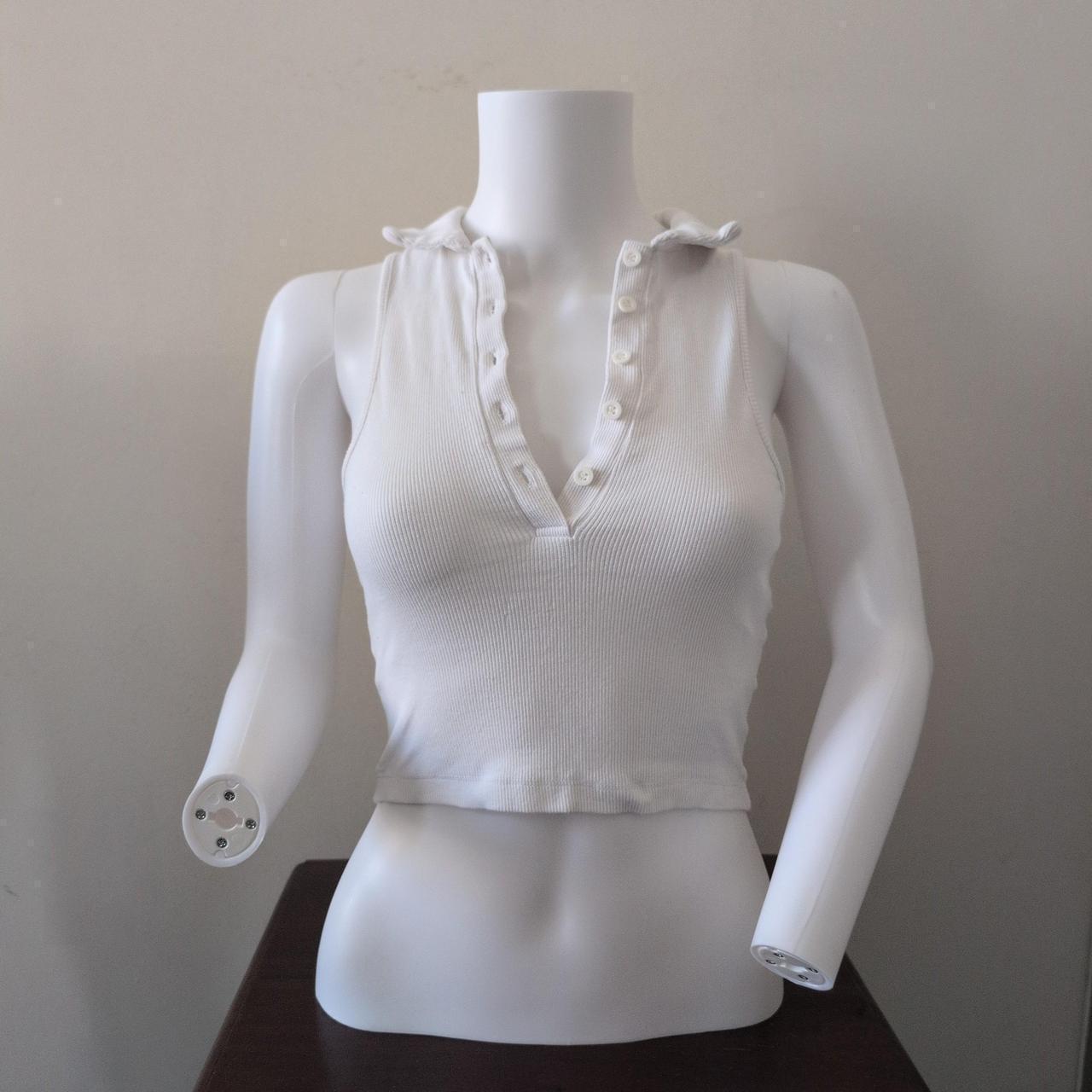 white ribbed knit halter sleeveless polo crop top with buttons