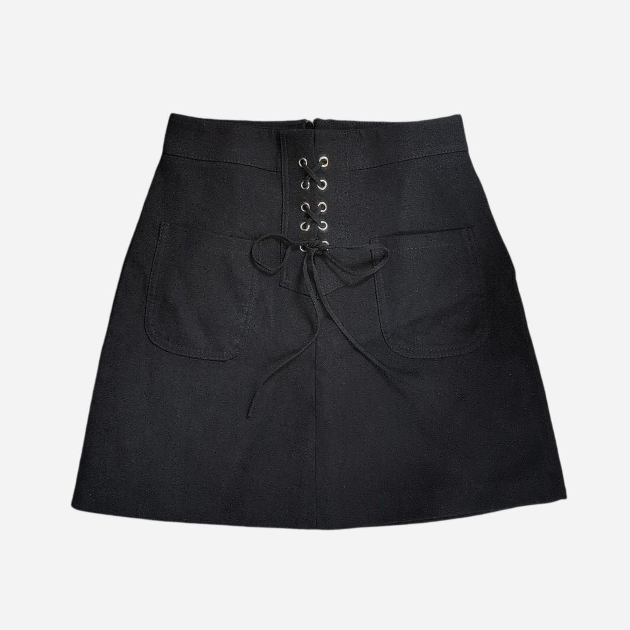 black velvet a line mini pencil skirt with lace details and pockets