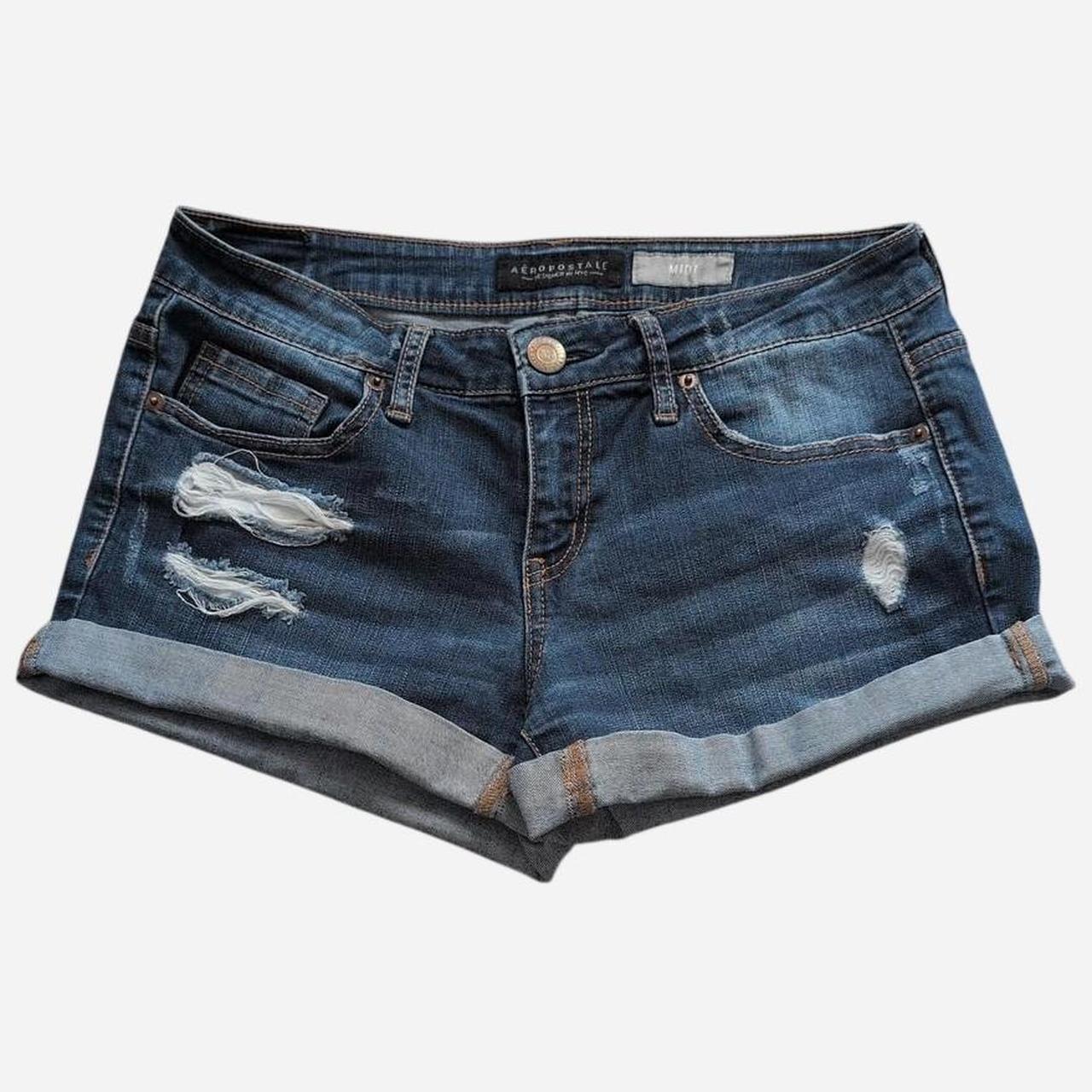 y2k vintage Aeropostale midi mid blue denim ripped shorts