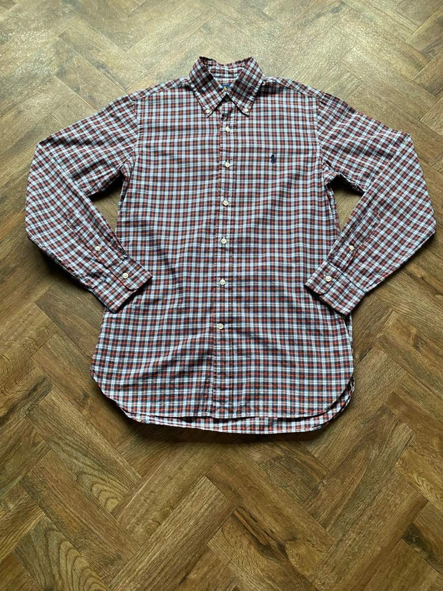 Ralph Lauren Checked Button Down Shirt Men’s 14.5 Blue Red 100% Cotton