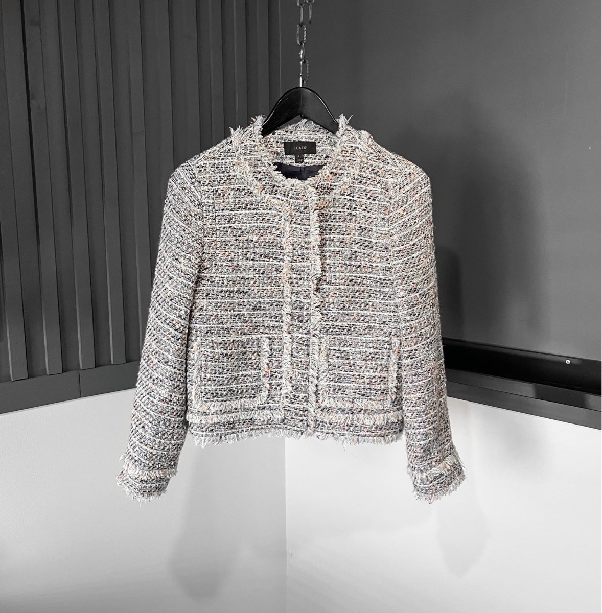 J.Crew Ruffled Effect Crewneck Zip Waist Length Blazer Smart Coat Jacket Size 6 UK 10 EU 38