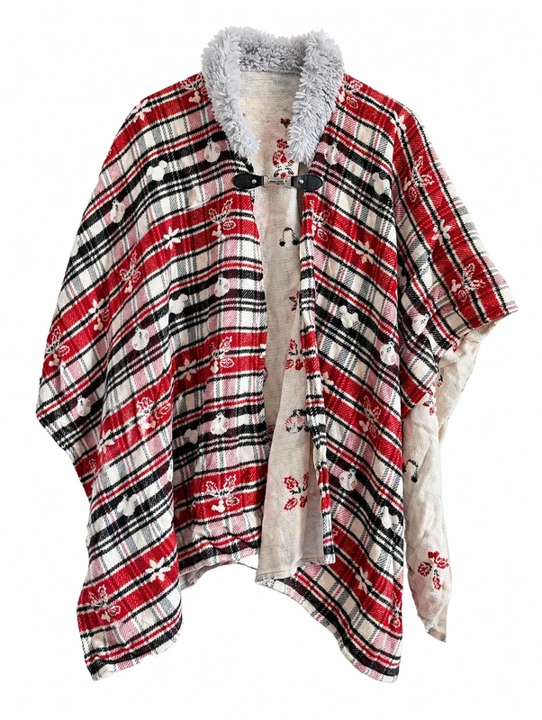 (4) Disneyland Paris Plaid Poncho One Size Rare Faux Fur Cape Disney Sold Out