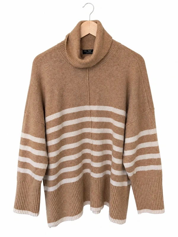 (27) F&F Wool Blend Striped Roll Neck Jumper | UK 20–22| Oversized Fit