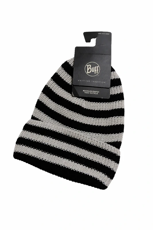 (102) Buff Kids Beanie Hat One Size BNWT Black White Stripe Winter Hat