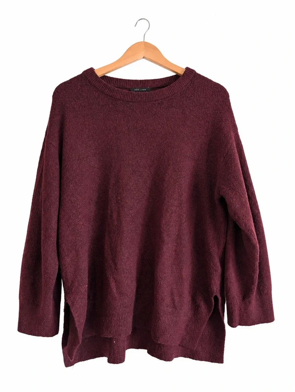 (5) New Look Curves Burgundy Jumper UK 22 24 Oversized Knit Cozy Sweater