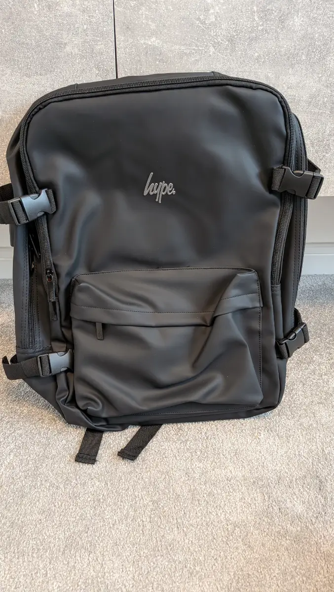 Black logo coated hype back pack