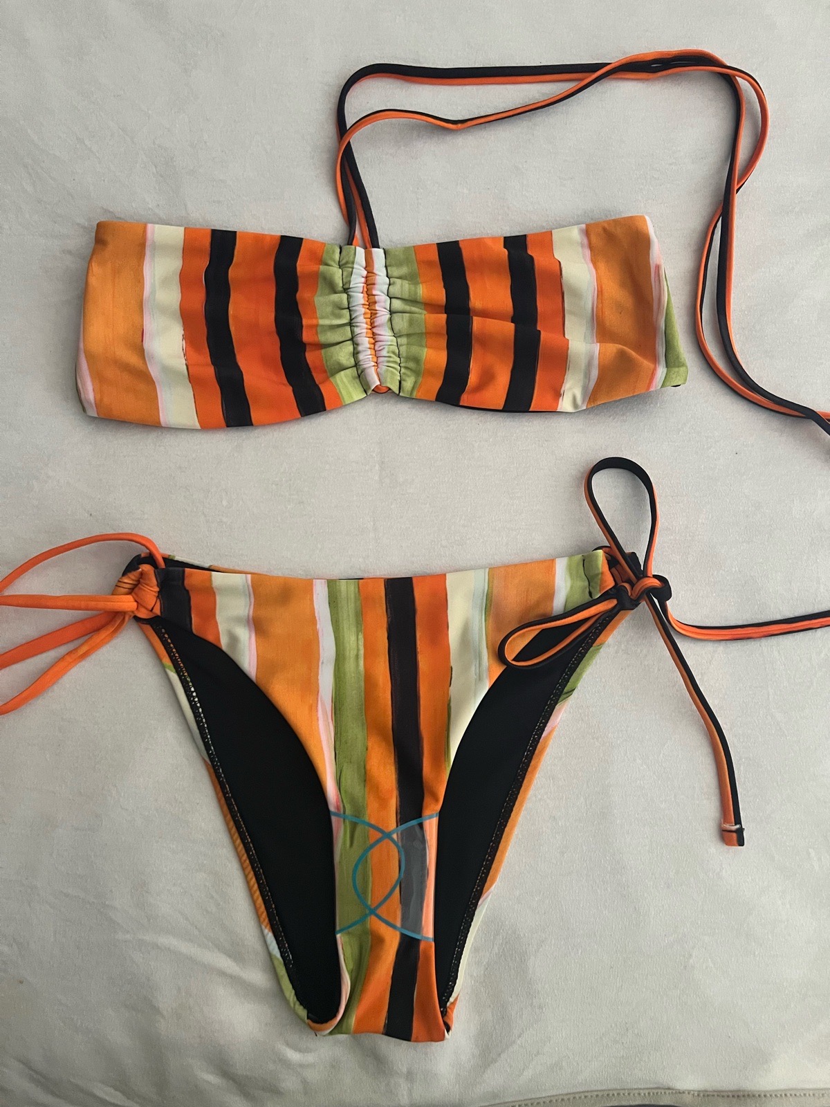 Topshop stripe print bikini set with side ties in abstract orange